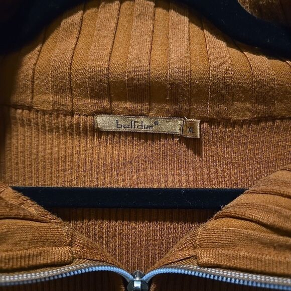 Y2K Burnt Orange Ribbed Jacket SzXL Belldini Retro Slinky Stretch FullZip Preppy - Picture 4 of 16